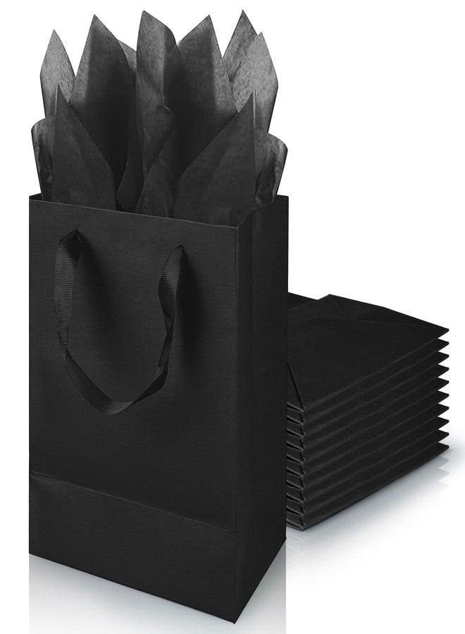 KEEPARTY 9 inch Black Gift Bags with Ribbon Handles Kraft Paper Shopping Bags with Tissue Paper for Party Business Wedding Birthday Graduation Fathers Day (Black 9 Inches,) - Image 1